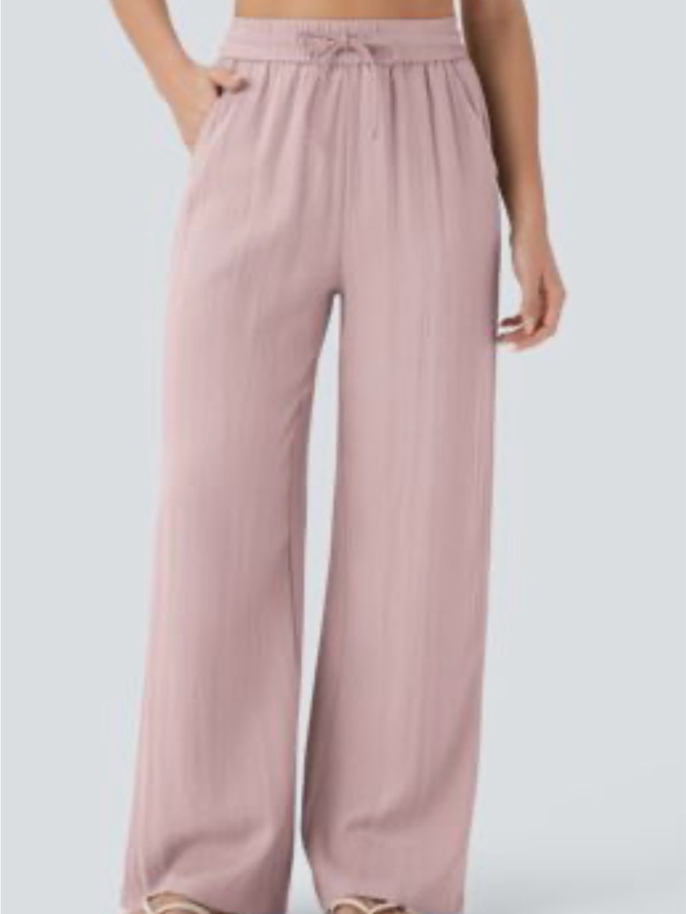 NWT HALARA High-Waisted Wide-Leg Drawstring Pants in Dusty Rose